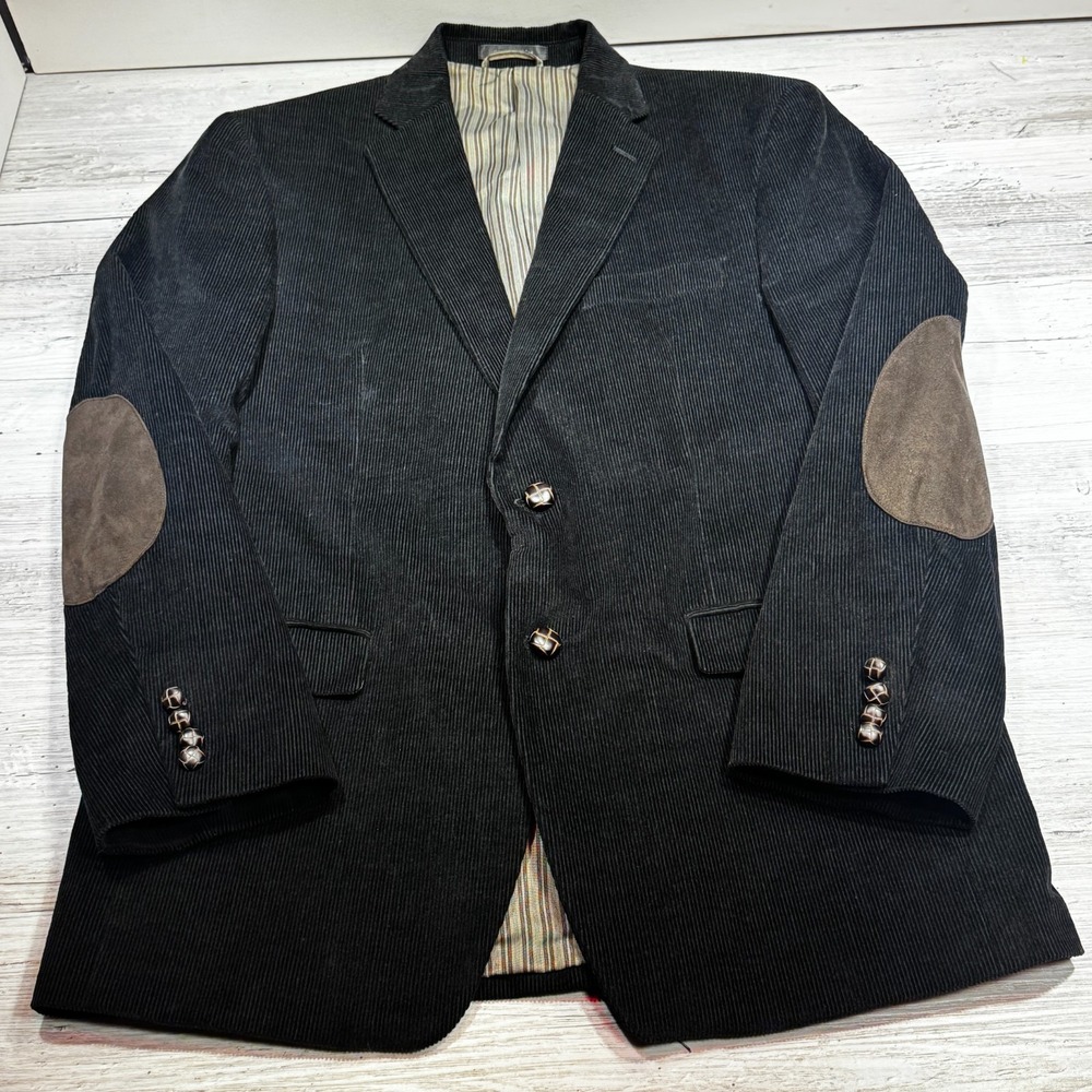 CHAPS Men's Corduroy Sport Coat Blazer Elbow Patches Black Size 40R - Picture 2 of 7